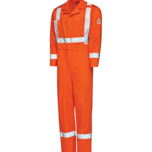 Bulwark flame-resistant men’s classic coverall with silver reflective trim and multiple utility pockets